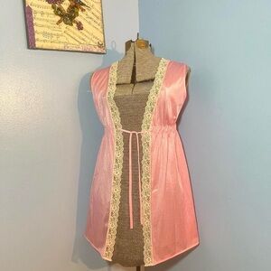 Lace Trim Pink Robe